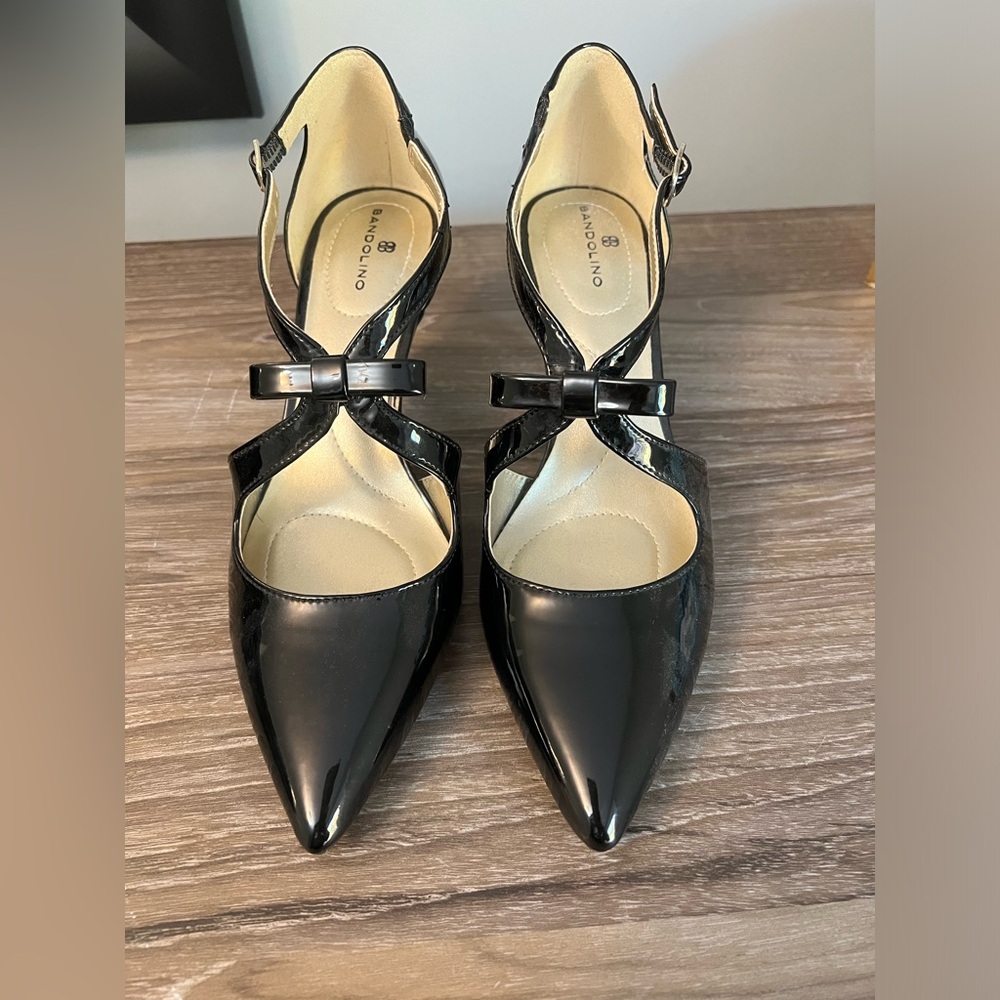 Bandolino black patent leather heels.